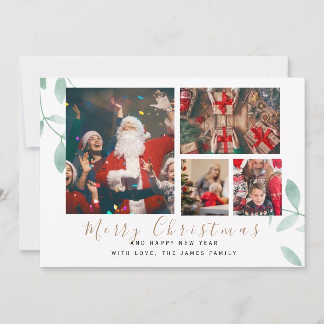 Cartes Pour Fêtes Annuelles Botaniques d'hiver Elégant 4 images Hol de Noël (Devant)