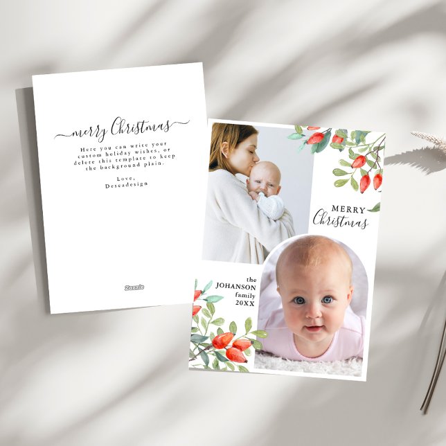 Cartes Pour Fêtes Annuelles Botaniques d'hiver Elégant Noël 2 Photo (Créateur téléchargé)