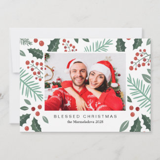 Cartes Pour Fêtes Annuelles Botaniques d'hiver Joyeux Noël Photo Rouge