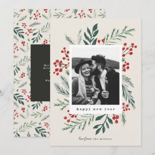 Cartes Pour Fêtes Annuelles Botaniques d'hiver Photo de Noël Beige Nouvel An