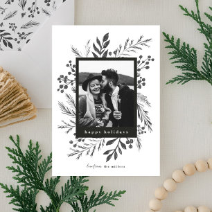 Cartes Pour Fêtes Annuelles Botaniques d'hiver Photo de Noël Noir et Blanc