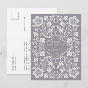 Cartes Pour Fêtes Annuelles Botaniques hivernales en bois tendre violet/ivoire