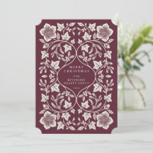 Botaniques hivernales en gravure sur bois rouge fo