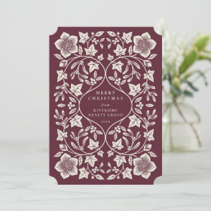 Cartes Pour Fêtes Annuelles Botaniques hivernales en gravure sur bois rouge fo