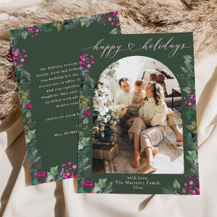 Cartes Pour Fêtes Annuelles Botaniques hivernales roses vert rustique Photo