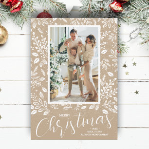 Cartes Pour Fêtes Annuelles Botaniques Joyeux Noël sur Photo Taupe