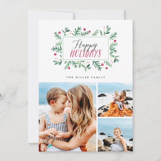 Cartes Pour Fêtes Annuelles Botaniques peintes Joyeuses Fêtes 3 Photo (Devant)