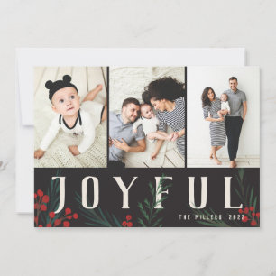 Cartes Pour Fêtes Annuelles Botaniques typographiques 3 Photo Collage Joyeux
