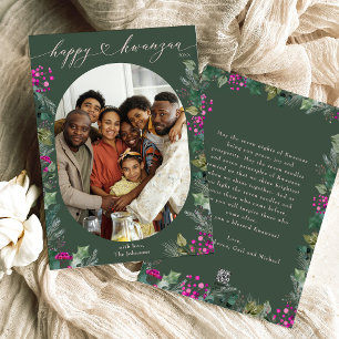 Cartes Pour Fêtes Annuelles Botaniques Vertes et Rose Clair Joyeux Kwanzaa Pho