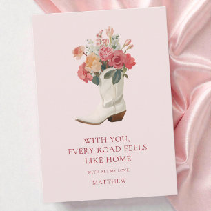 Cartes Pour Fêtes Annuelles Botte de cowgirl florale rose pour la Saint-Valent