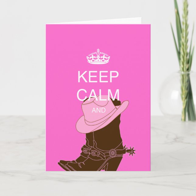 Cartes Pour Fêtes Annuelles Bottes COWGIRL casquette rose garder calme (Devant)