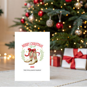Cartes Pour Fêtes Annuelles Bottes de cowboy de Noël occidentales