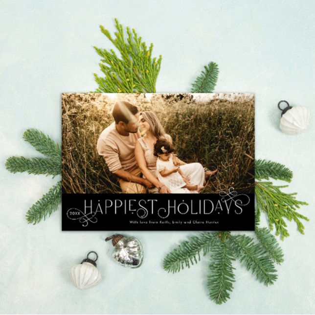 Cartes Pour Fêtes Annuelles Boucle Flourished Type Photo (Loop de Loop Photo Holiday Card)