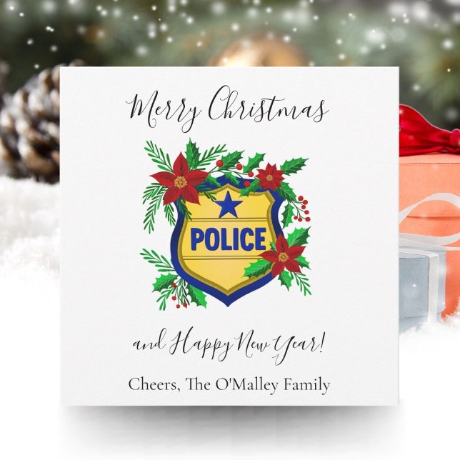 Cartes Pour Fêtes Annuelles Bouclier de la police Joyeux Noël et Bonne Année (Créateur téléchargé)