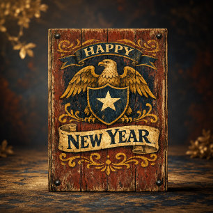 Cartes Pour Fêtes Annuelles Bouclier de l'aigle Americana rustique Nouvel An