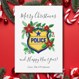 Cartes Pour Fêtes Annuelles Bouclier de police Joyeux Noël et Bonne Année