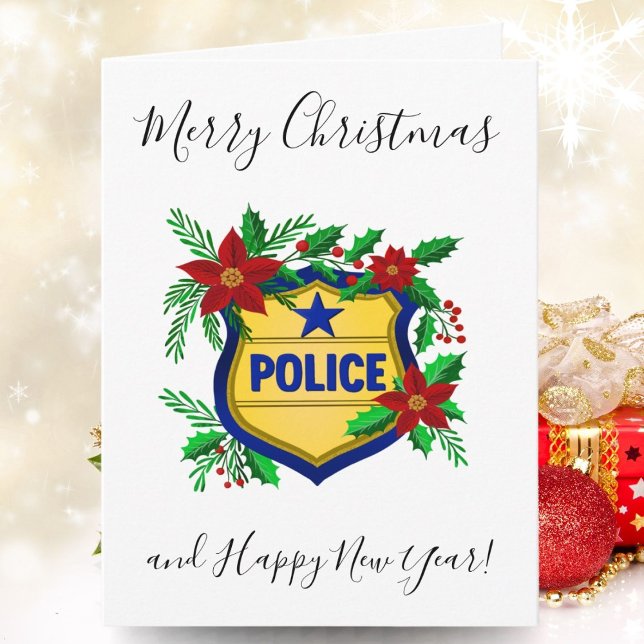 Cartes Pour Fêtes Annuelles Bouclier de Police Joyeux Noël et Bonne Année (Créateur téléchargé)