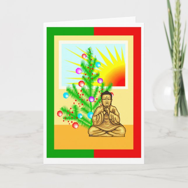 Cartes Pour Fêtes Annuelles Bouddha de Noël avec arbre (Devant)