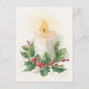 Cartes Pour Fêtes Annuelles Bougie aquarelle chaude et houx