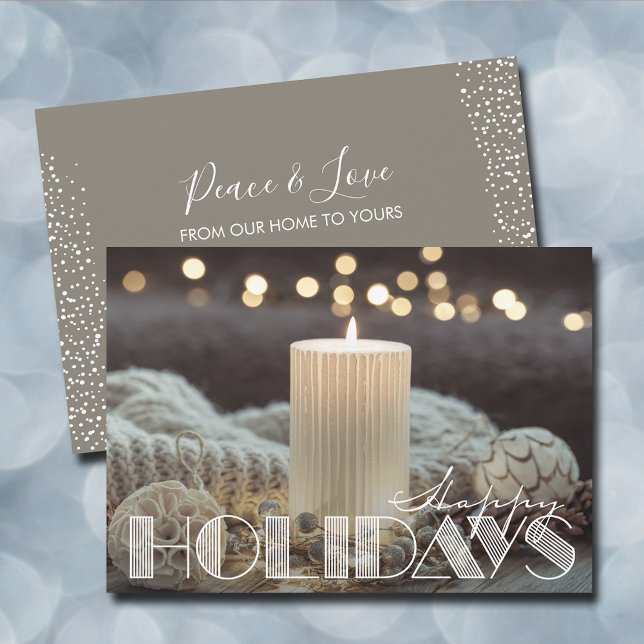 Cartes Pour Fêtes Annuelles Bougie blanche Cosy Noël Joyeux (White candle cozy Happy Holidays flat greeting cards)