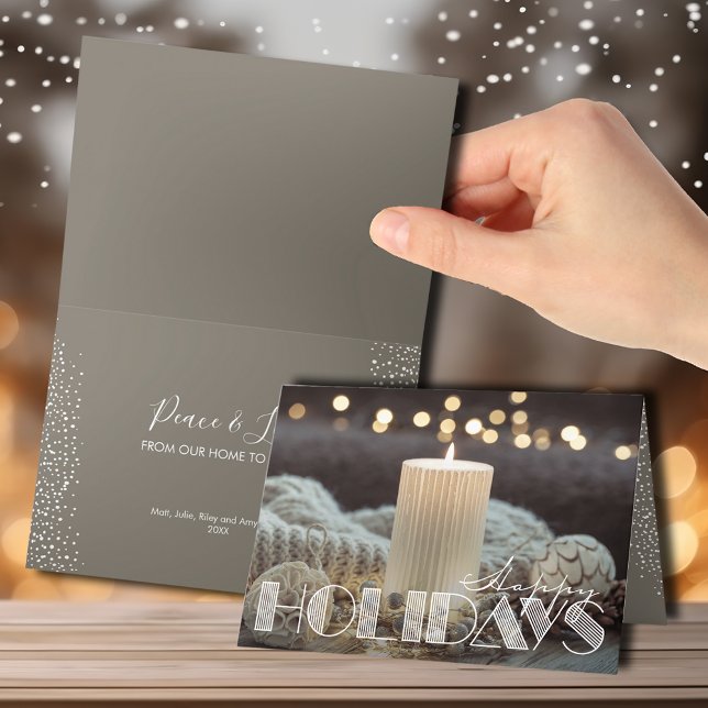 Cartes Pour Fêtes Annuelles Bougie Blanche Cosy Noël Plié Joyeux (Créateur téléchargé)