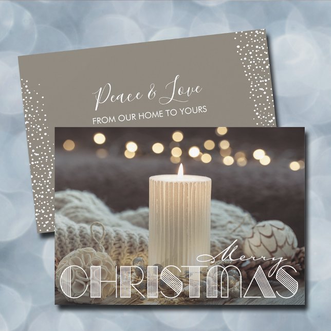 Cartes Pour Fêtes Annuelles Bougie blanche Noël cosy (White candle cozy Merry Christmas holiday flat greeting  cards)