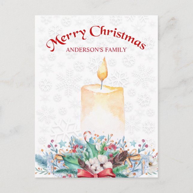 Cartes Pour Fêtes Annuelles Bougie D'Aquarelle Et Décoration De Noël (Devant)