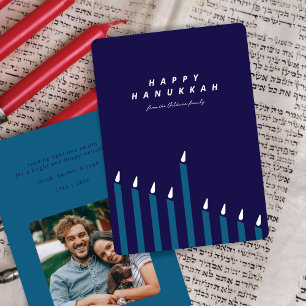 Cartes Pour Fêtes Annuelles Bougie de Hanukkah moderne Navy & sarcelle Photo 