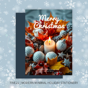 Cartes Pour Fêtes Annuelles Bougie de Noël de golf ・ Marine Bleue