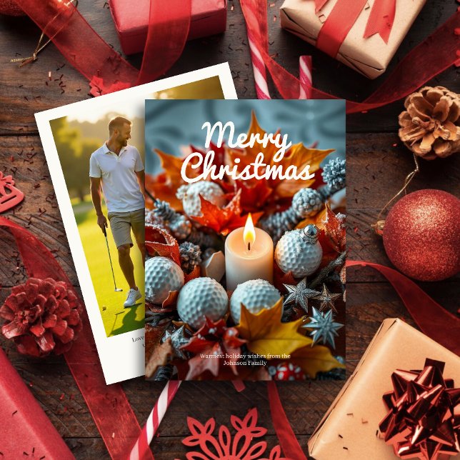 Cartes Pour Fêtes Annuelles Bougie de Noël de golf ・ Photo de famille (Créateur téléchargé)