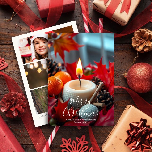 Cartes Pour Fêtes Annuelles Bougie de Noël de golf ・ Photo de famille (Créateur téléchargé)