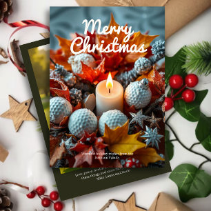 Cartes Pour Fêtes Annuelles Bougie de Noël de golf • Photo de famille d'olive