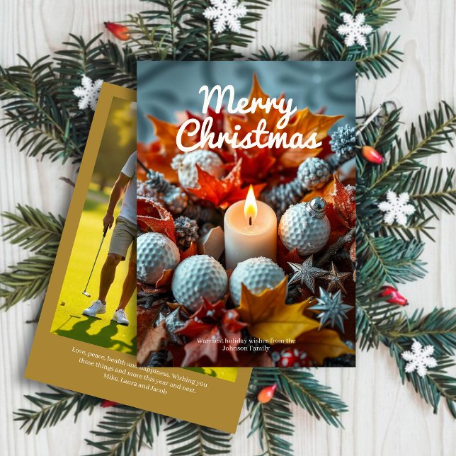 Cartes Pour Fêtes Annuelles Bougie de Noël de golf ・ Photo de famille Gold (Créateur téléchargé)
