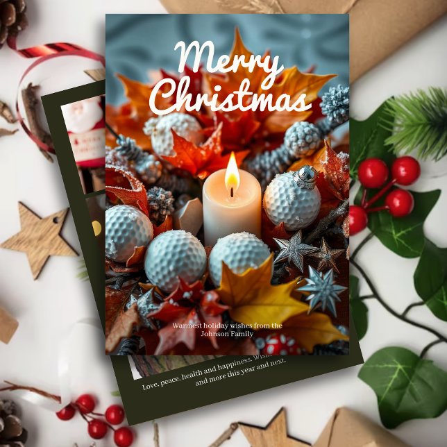 Cartes Pour Fêtes Annuelles Bougie de Noël de golf ・ Photo de famille Olive (Créateur téléchargé)