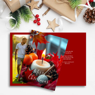 Cartes Pour Fêtes Annuelles Bougie de Noël de golf ・ Photo de famille Rouge