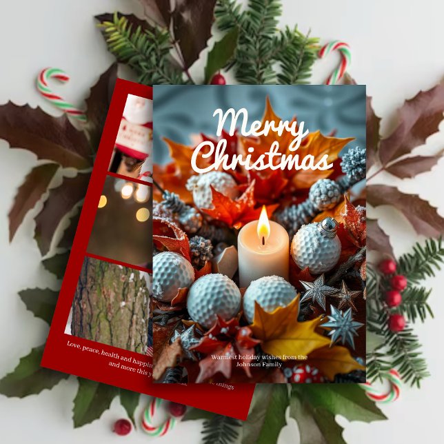 Cartes Pour Fêtes Annuelles Bougie de Noël de golf ・ Trois Photo Rouge (Créateur téléchargé)