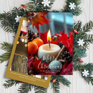 Cartes Pour Fêtes Annuelles Bougie de Noël de golf • Trois photos en or