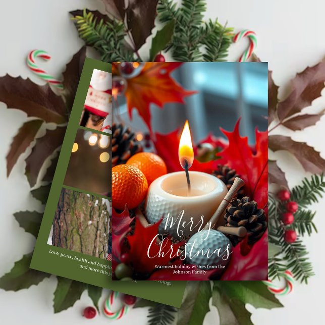 Cartes Pour Fêtes Annuelles Bougie de Noël de golf ・ Trois photos vert (Créateur téléchargé)