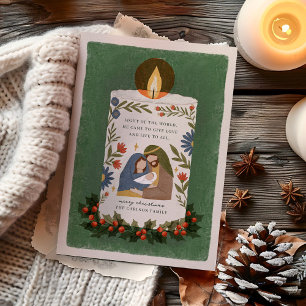 Cartes Pour Fêtes Annuelles Bougie de Noël religieuse de la Nativité Holly pli
