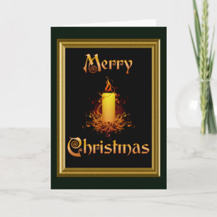 Cartes Pour Fêtes Annuelles Bougie florale d'or - Joyeux Noël (encadré)