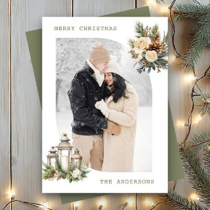 Cartes Pour Fêtes Annuelles Bougie Lanterne Florale d'Hiver Photo Joyeux Noël