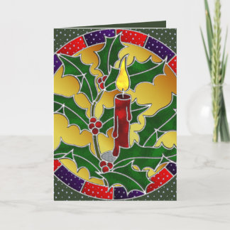 Cartes Pour Fêtes Annuelles Bougie rouge en verre tendu avec saint