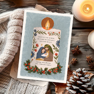 Cartes Pour Fêtes Annuelles Bougie rustique de la Nativité Plat de Noël religi