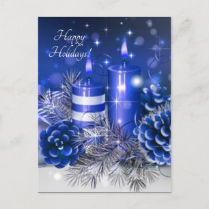 Cartes Pour Fêtes Annuelles bougies bleues cônes de pin