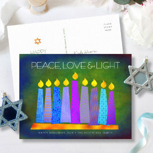 Cartes Pour Fêtes Annuelles Bougies bohèmes chic Hanukkah Vert Paix Amour Lumi