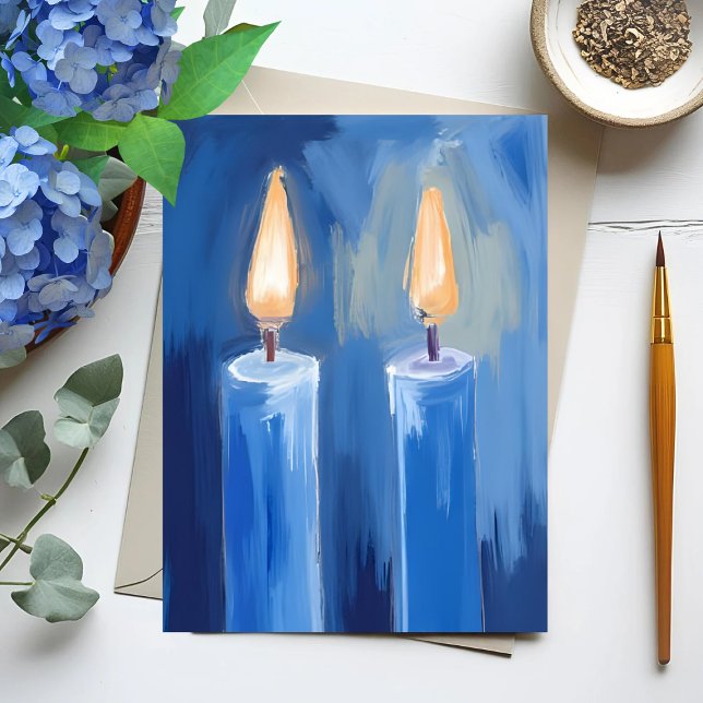 Cartes Pour Fêtes Annuelles Bougies de Hanoukka bleues (Créateur téléchargé)