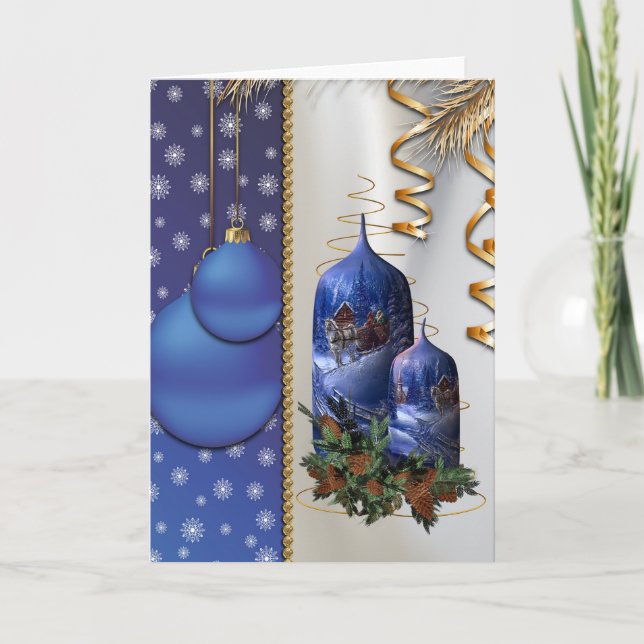 Cartes Pour Fêtes Annuelles Bougies de Noël bleues (Devant)