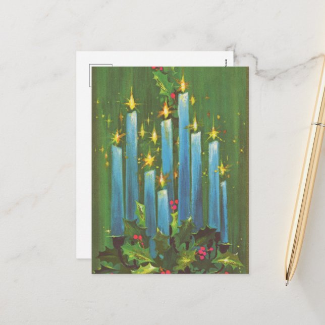 Cartes Pour Fêtes Annuelles bougies de Noël rétro (Devant/Arrière en situation)