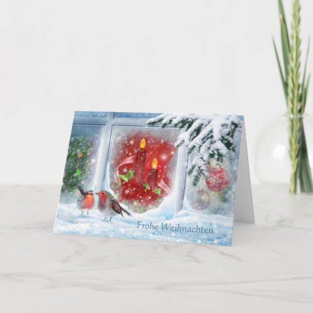 Cartes Pour Fêtes Annuelles Bougies, poinsettias, robins et Noël allemand (Devant)