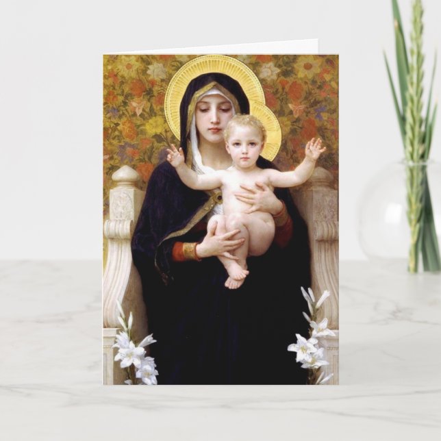 Cartes Pour Fêtes Annuelles Bouguereau Madonna de Noël des Lilies (Devant)